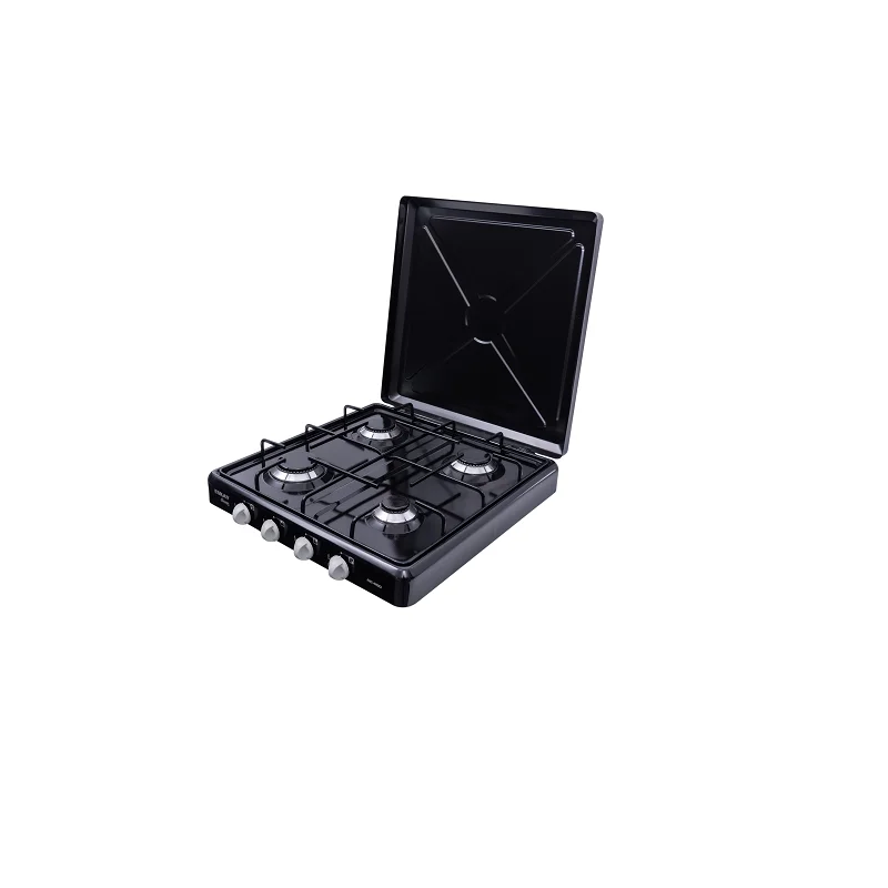 Gas Hob 4 Burner Aluminum Classic Black TR Ce Electrostatic Powder Coated Top Lid Bottom Cover Gas Safety System 3 Years AC-400