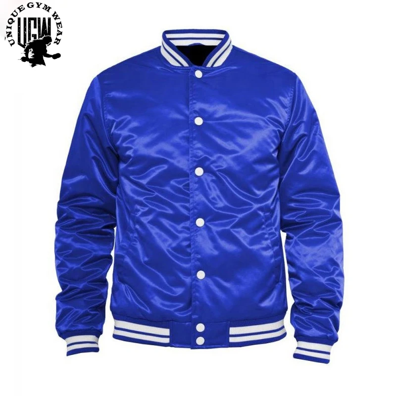 Custom Luxury Brand Varsity Silk Bomber Jackets Men Raglan Zip Up Baseball Satin Jacket