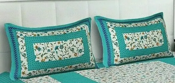 Hand Print Floral Cotton Printed Jaipuri Double Bedsheet with 2 Pillow Covers High Classical Finishing handmade Bed Sheet