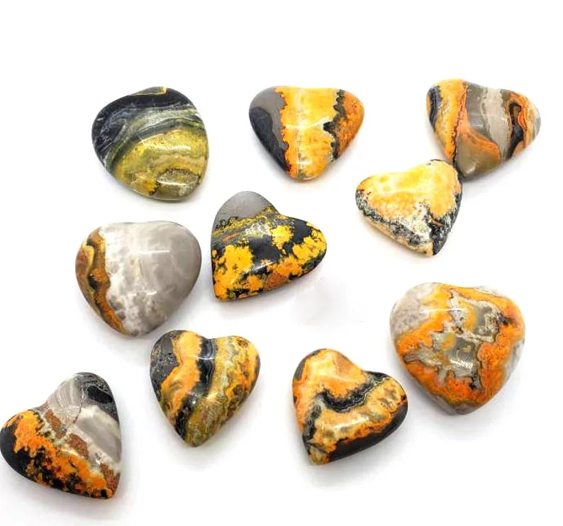 Handmade Bumble Bee Jasper Puffy Hearts for Crystal Love Gifts | Gemstone Healing Crystal Hearts | Bulk Puffy Hearts
