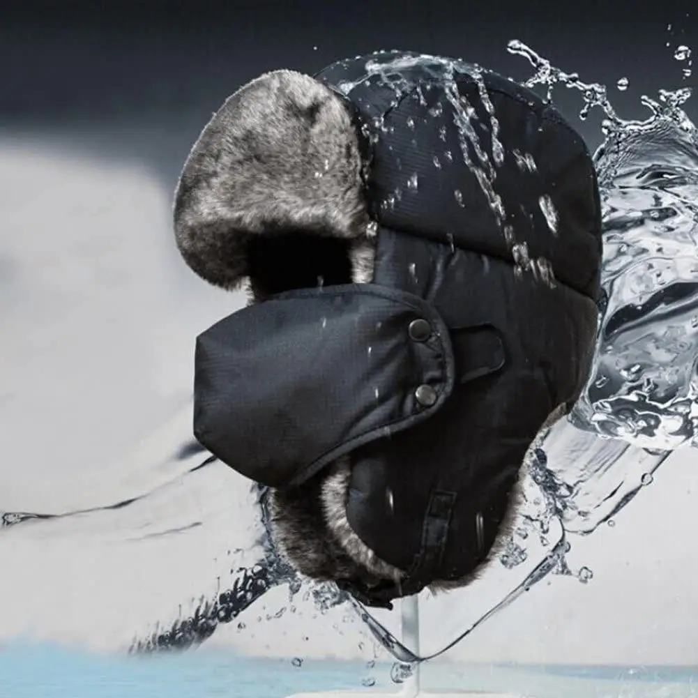 
Wholesale Winter Bomber Hats Men Thicker Fur Earflap Heating Plain Snow Russian Plush Ski Hat with mask 