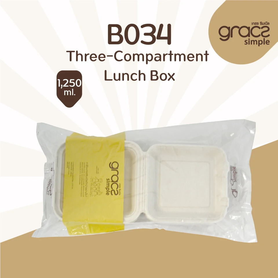 High Quality biodegradable food containers Storage Three-Compartment Lunch Box 1,250ml Thailand