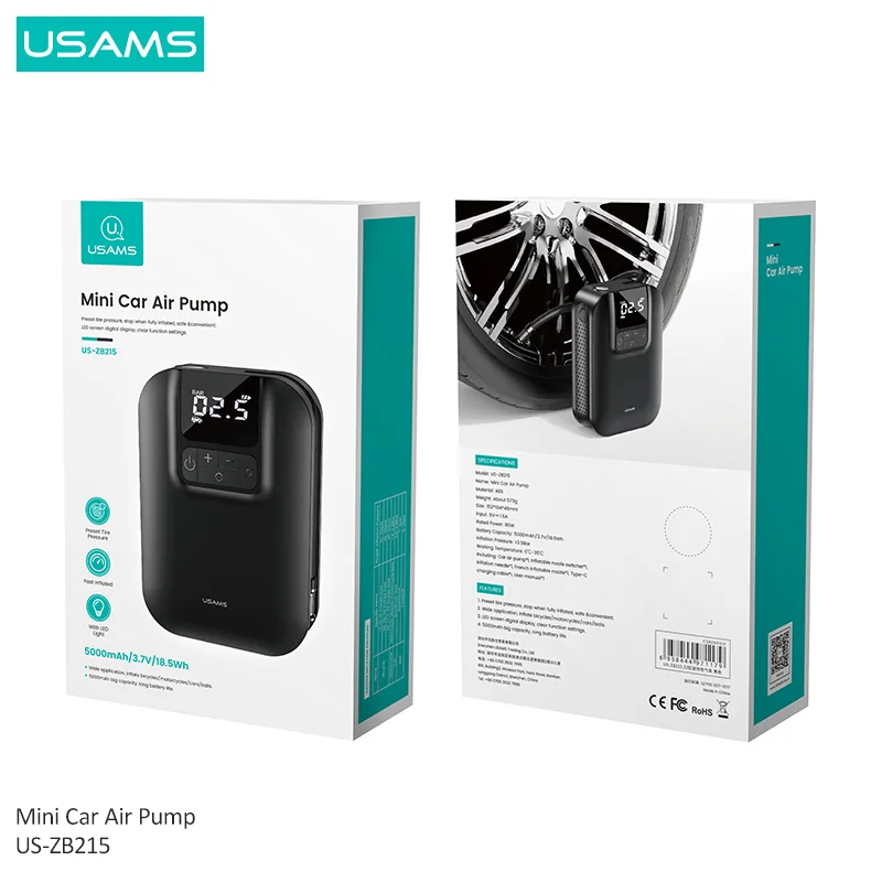 USAMS US-ZB215 80W 5000mAh Auto Electric Inflator Portable Mini Car Tire Air Pump