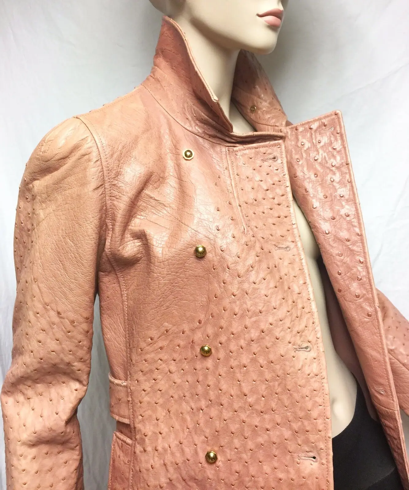 Ostrich Leather Embossed print on goat leather texture Women Luxury Golden color classic style coat ostrich Leather Jacket