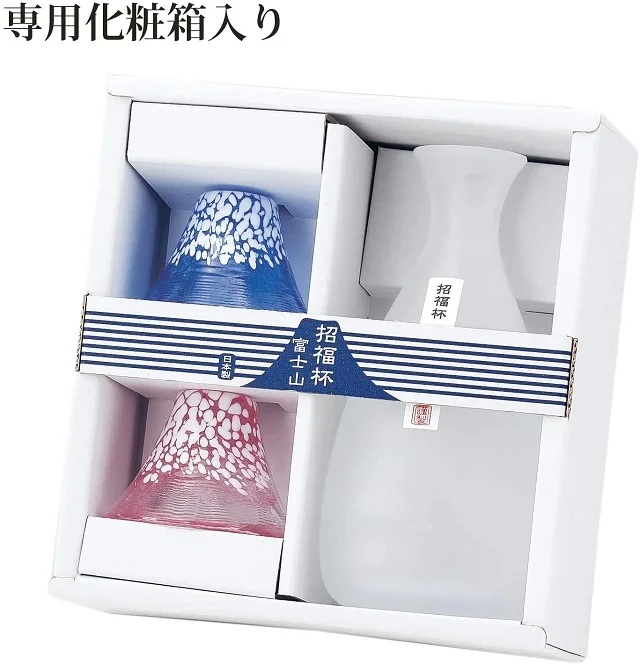 TOYO SASAKI GLASS hand made Mt. Fuji glass blue red white set. 35429