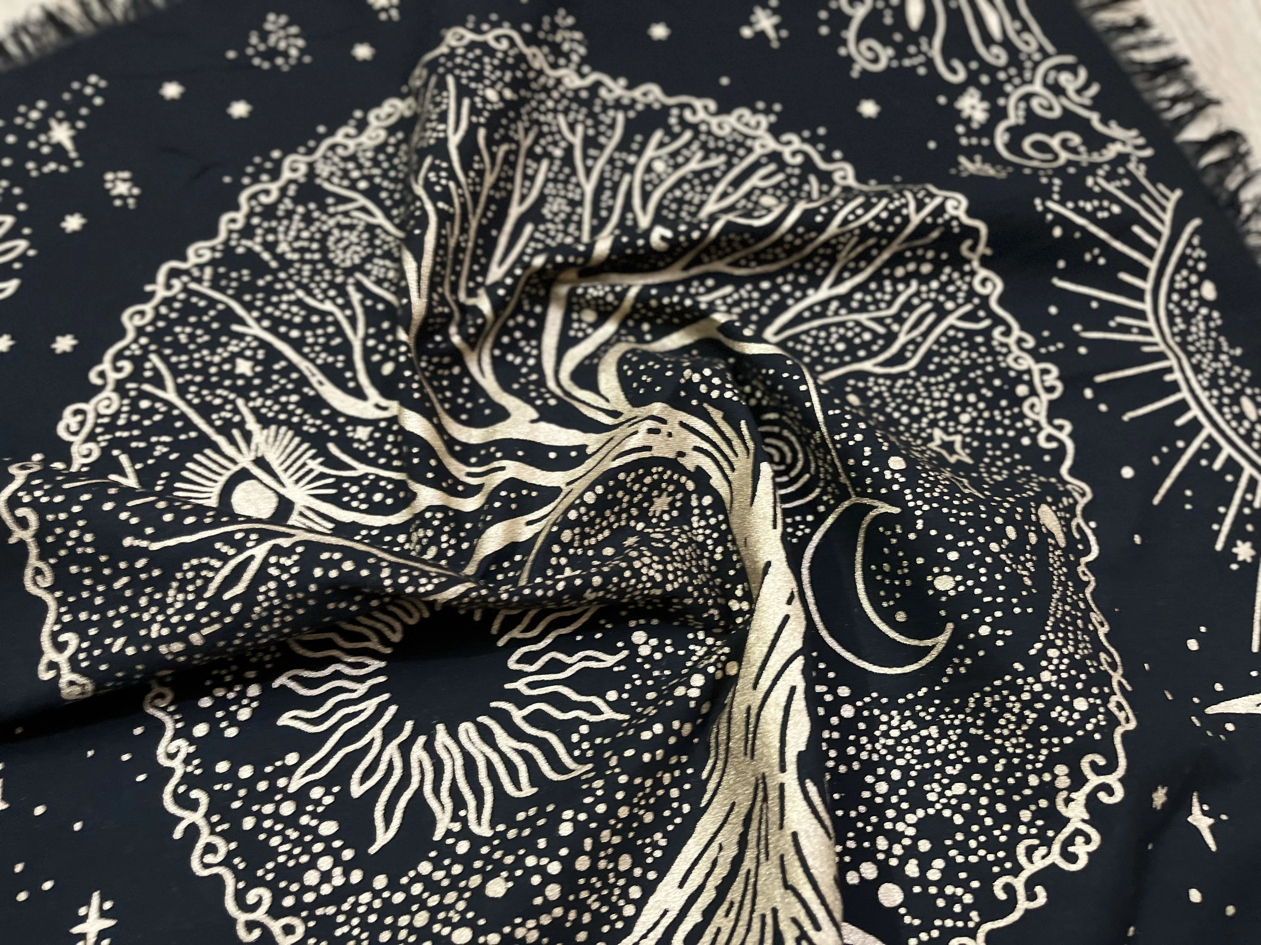 Handmade Bohemian Cotton Square Table Cover Celestial Tree of Life Tarot Spread Indian Woven Tapestry
