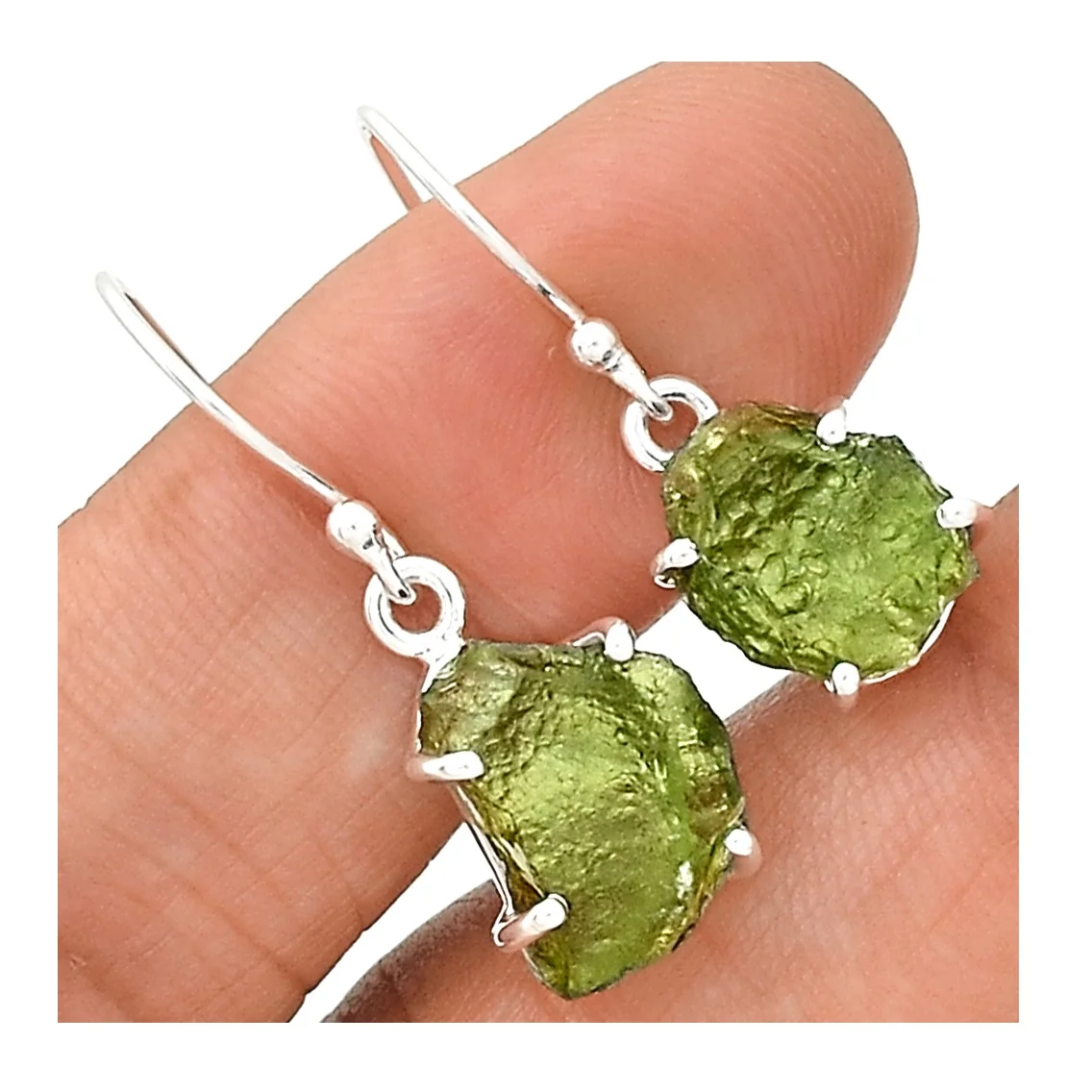 Silver Plated Gemstone Moldavite Green Stone Earrings At Reasonable Price Available By Indian Exporter
