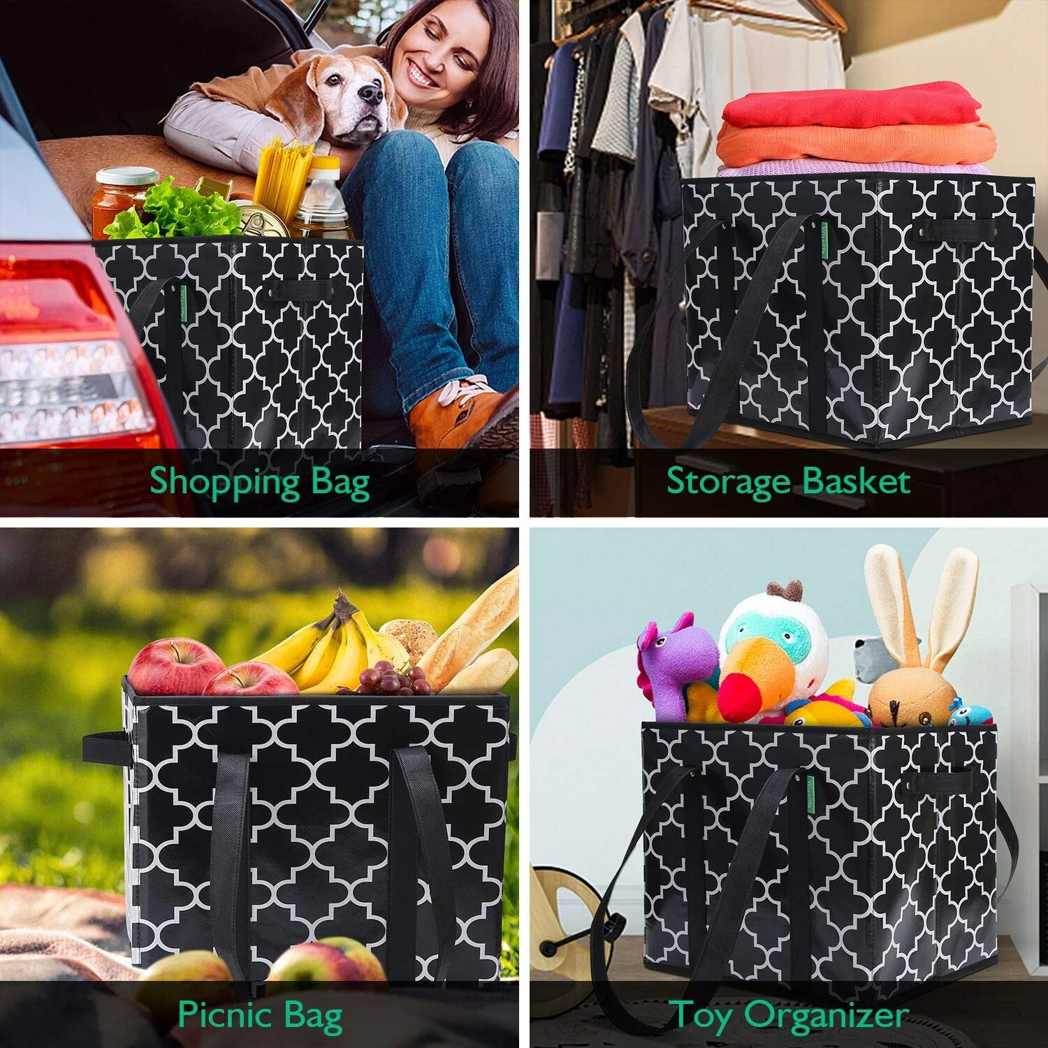 New Waterproof  Grocery Bags Foldable Washable Large Storage Bins Basket Water Resistant Shopping Tote Bag