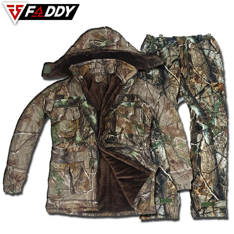 
Men Winter Autumn Warm Camo Hunting Suit Clothing Suspender Trousers Fishing Overalls Down Coat Camouflage 