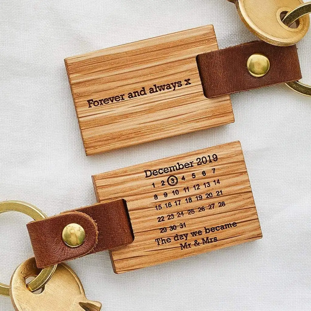 
Wooden Keychain with leather strip Custom Engravings Durable Wood Keychain 