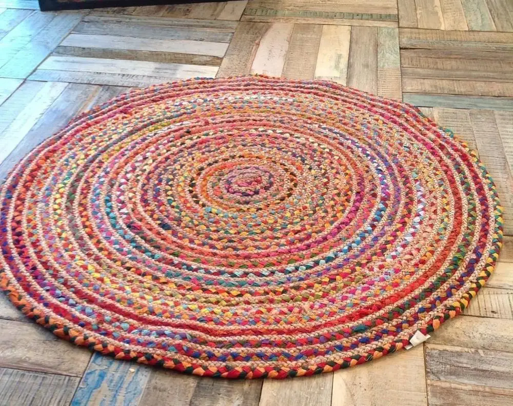 Round rug Braided Bohemian decor Indian home decor rug Jute Rug