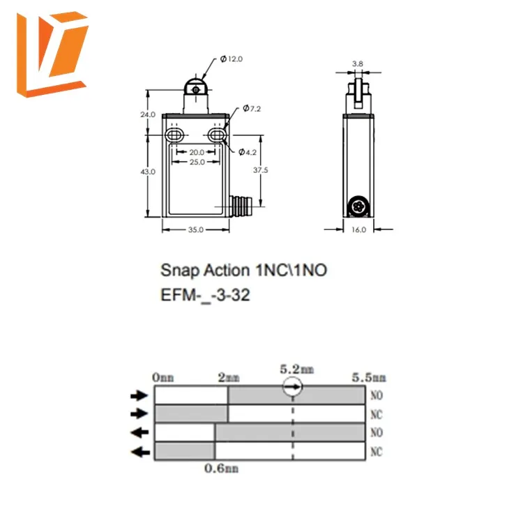 EFM-V-3-32 Roller plunger type TUV RoHS CE door elevator Safety limit switch