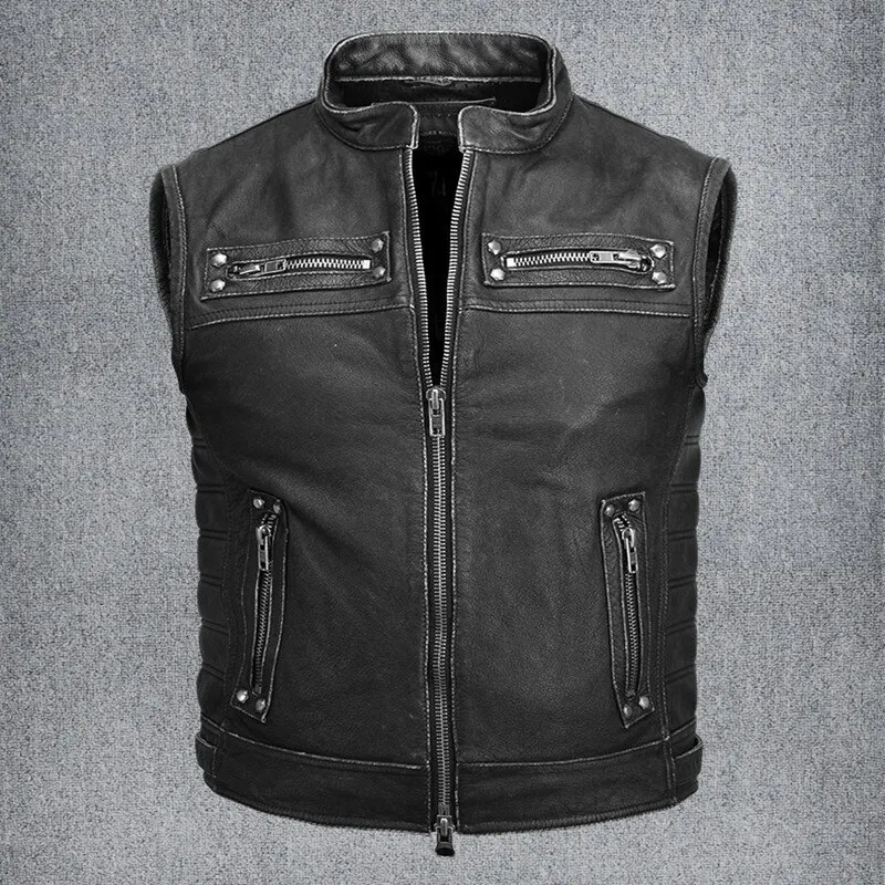 Высококачественный стильный классический дизайнерский жилет из овечьей кожи для мужчин