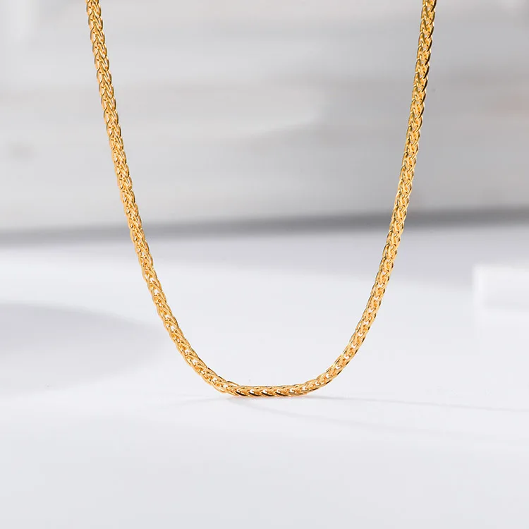 
Solid 24k Yellow Gold curb wheat chopin chain necklace for women 