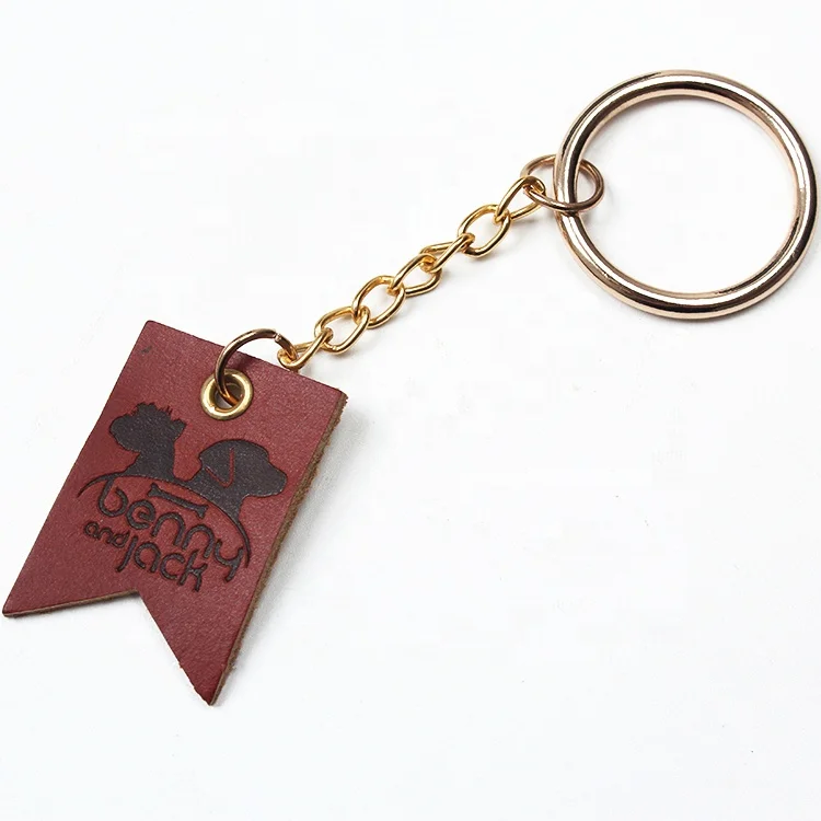 Design Custom Engraved Brand Logo Real Brown Leather Keychains for Men
