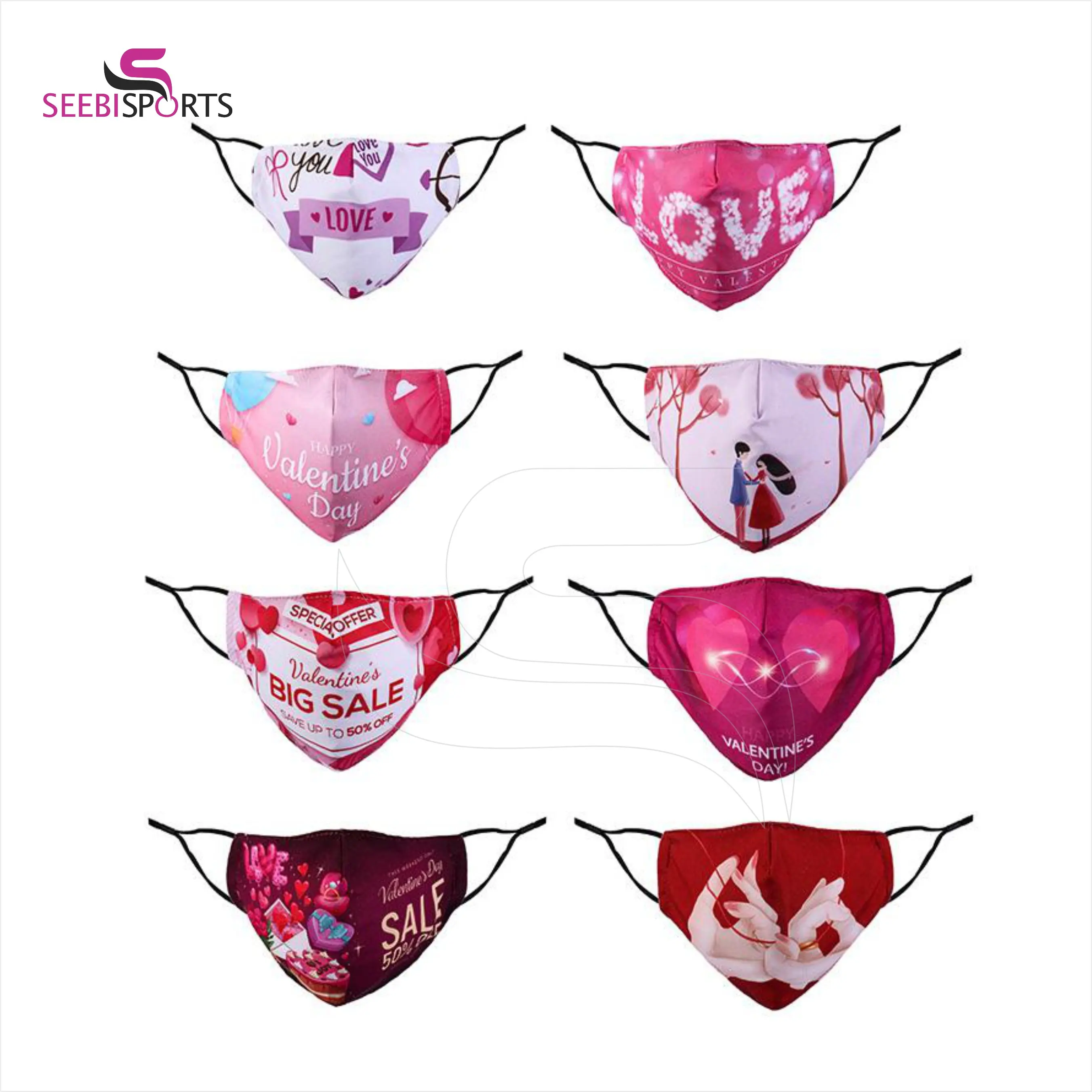 Sublimation valentine day Facemask Custom Print Fashion Logo Designer Party Cloth Polyester Couple face cover