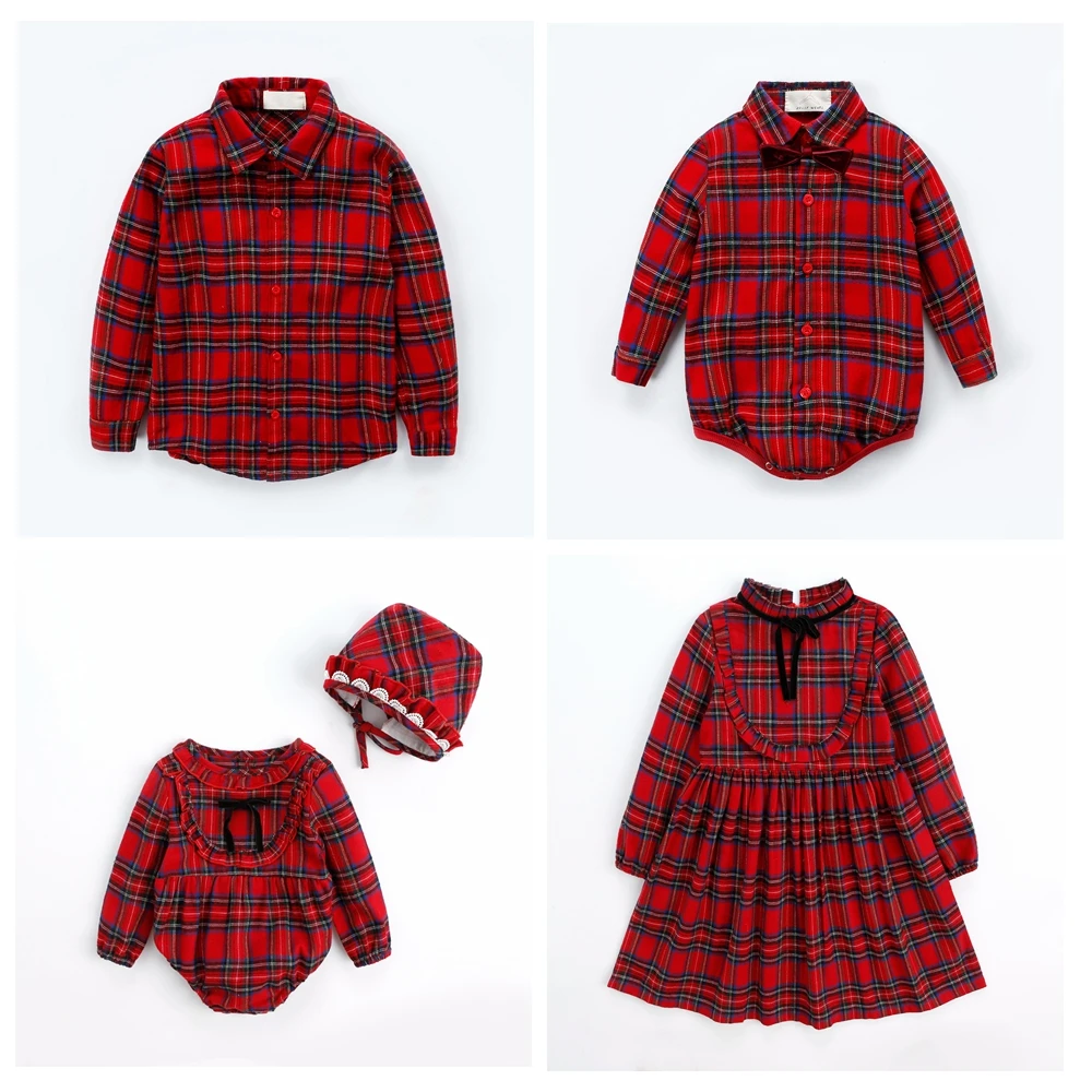 
Shijun Red Tartan Christmas Baby Romper Lace Soft Baby Rompers 