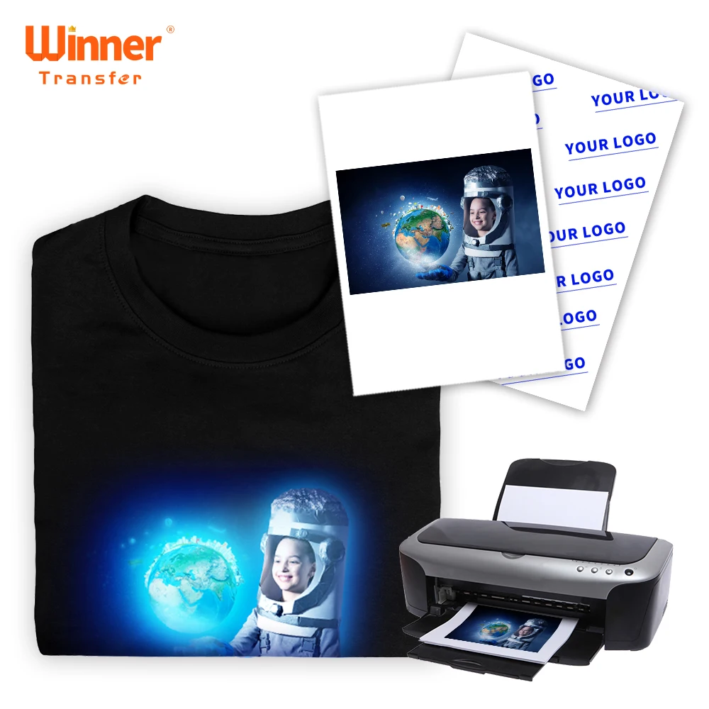 Winner Transfer best selling 100 Pieces heat transfer vinily glow in the dark transfer paper for Dark Fabrics
