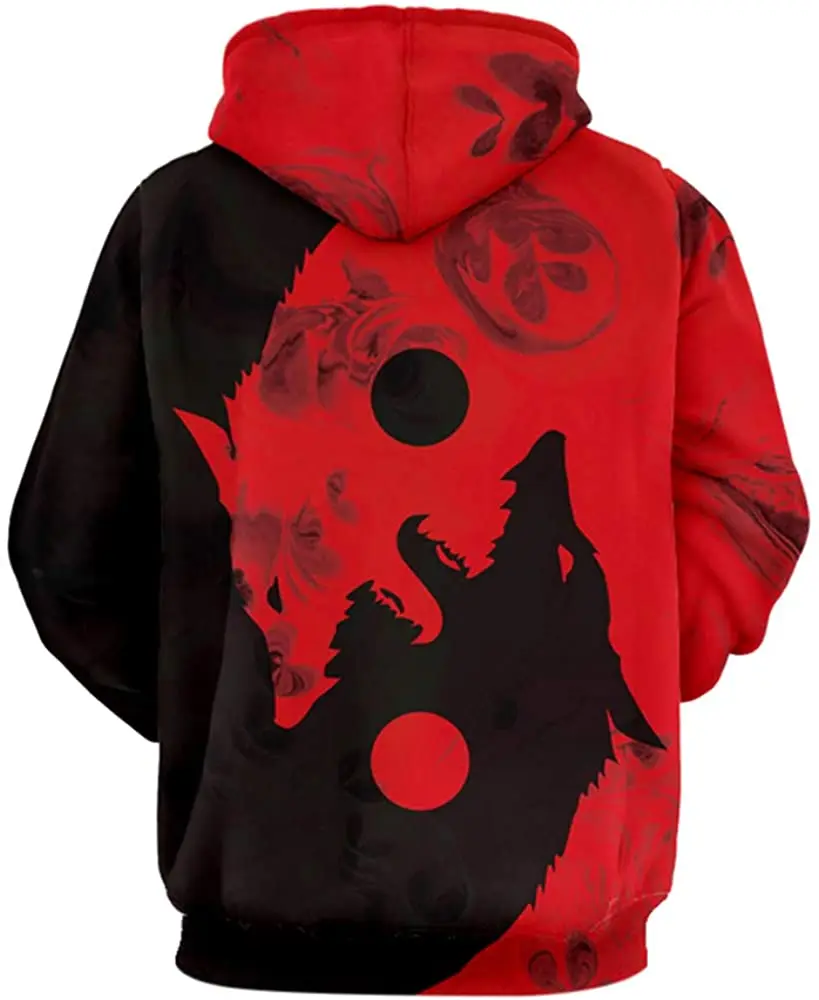 Индивидуальный дизайн, пуловер с принтом волка, толстовки с карманами, повседневная одежда высокого качества