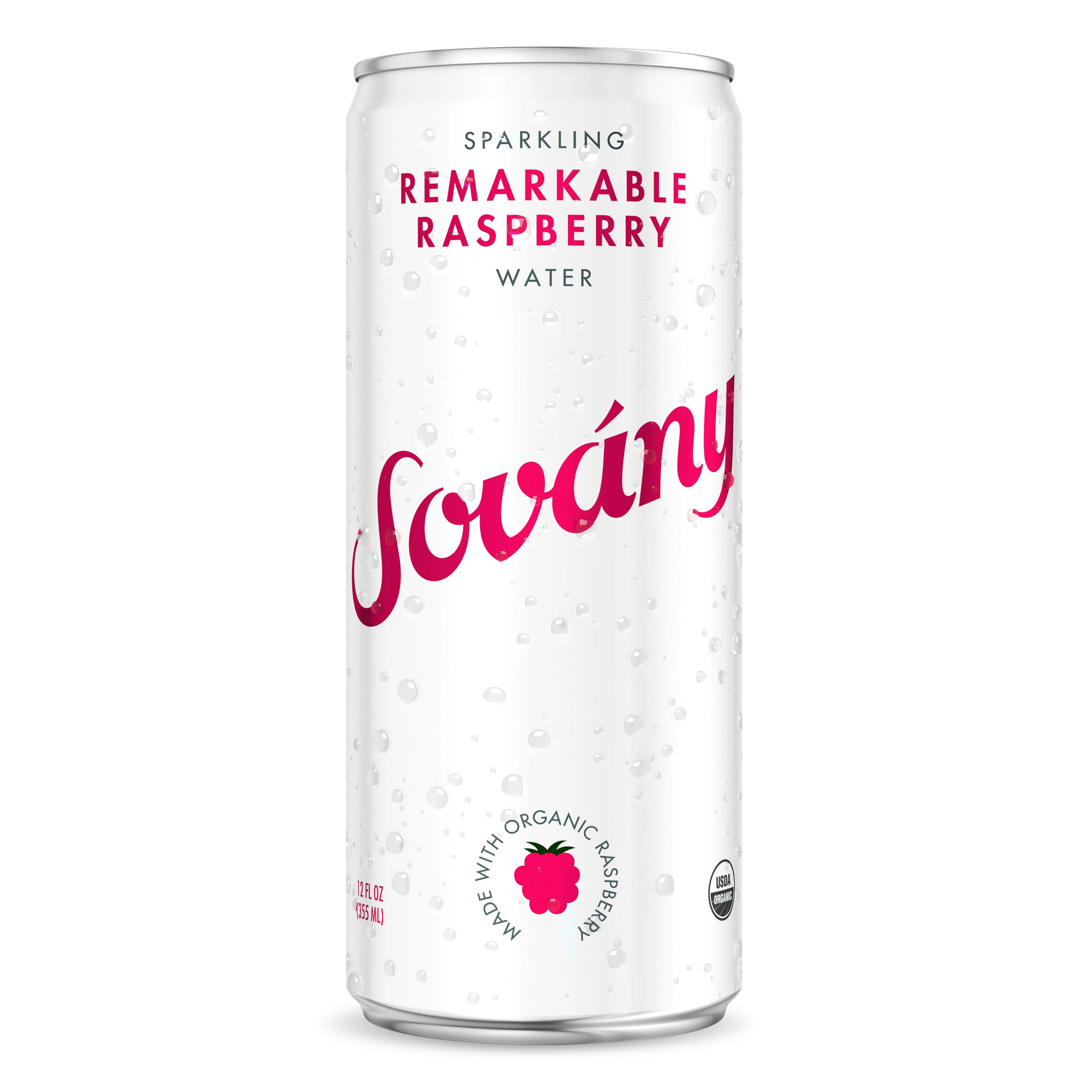 
Can Packaging Sparkling Water Sovany Remarkable Raspberry USDA Organic, Vegan, Non-GMO 