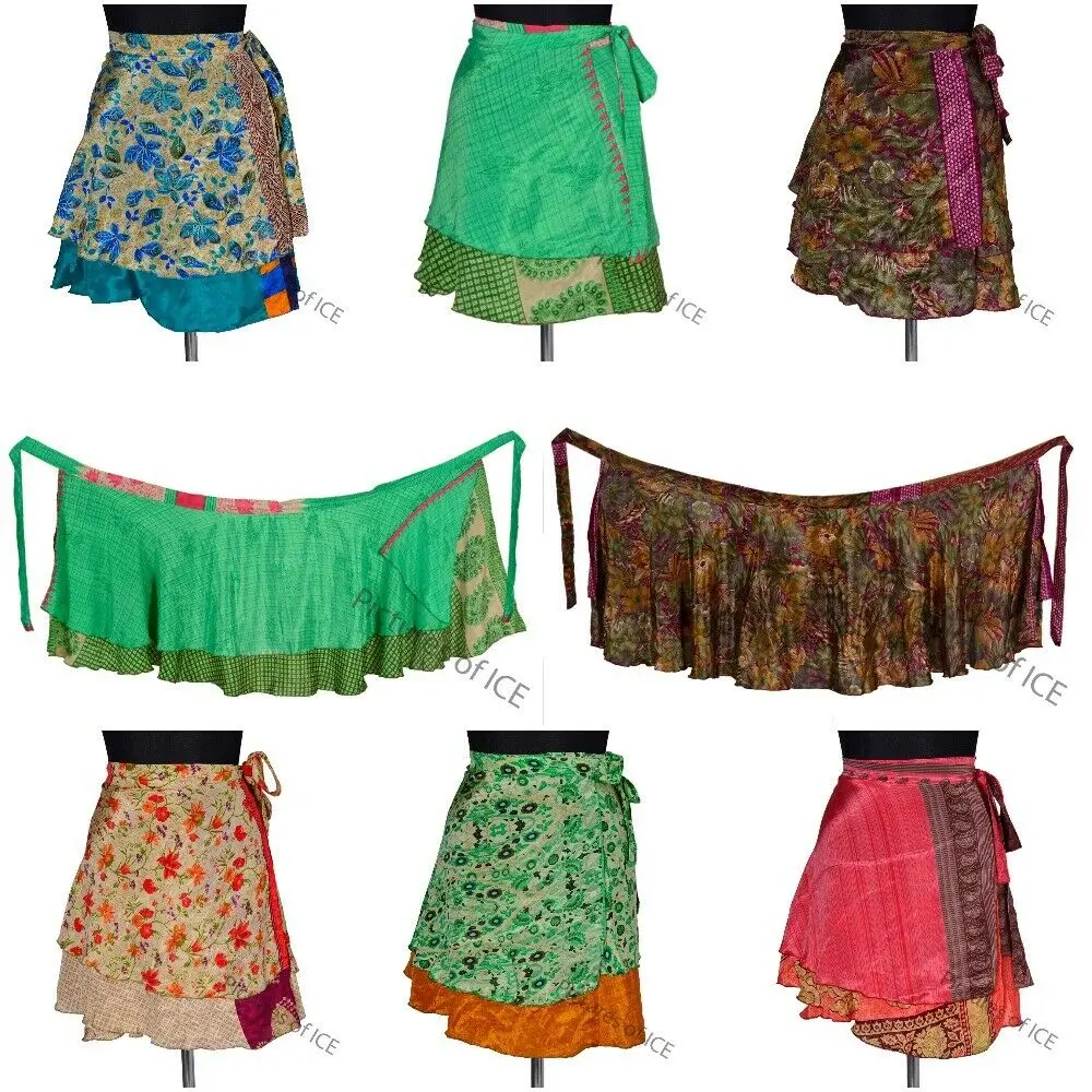  Vintage silk skirt reversible long 2 layer magic wrap around bohemian hippie sexy beach wear short dress summer
