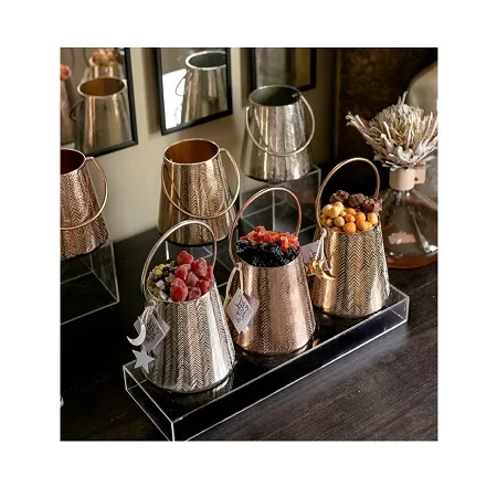 Set Of 3 Round Shape Marble And Aluminium Decorative Chocolate Snacks And Fruit Serving Bowl For Sale