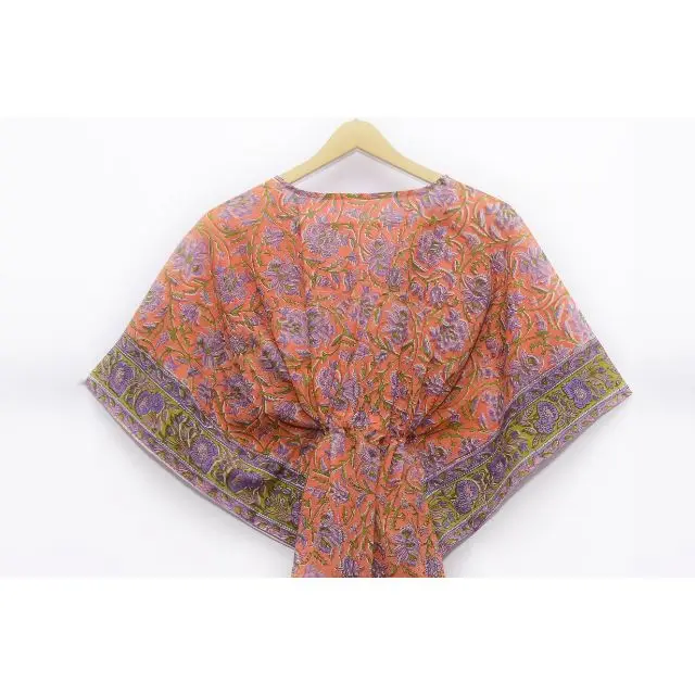 Халат женский с цветочным принтом короткая хлопковая туника-макси пересекающимися рукавами пикантная пляжная одежда для сна