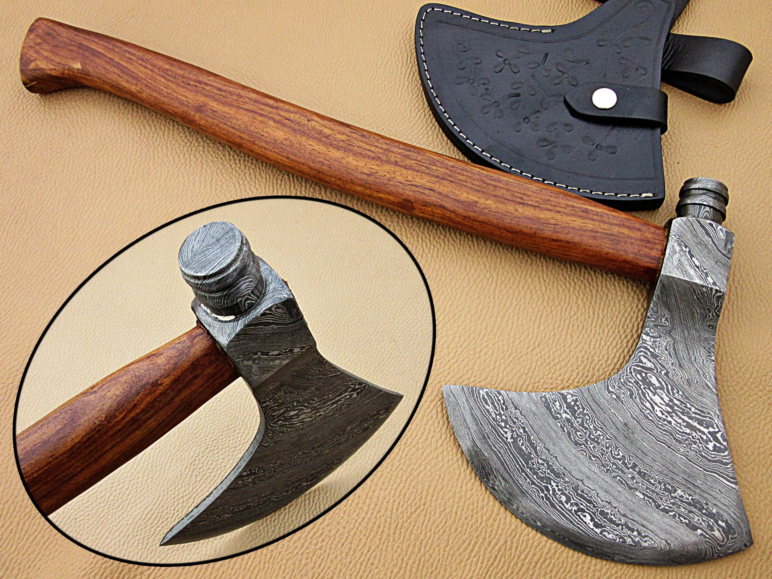 Топор Ручной работы из дамасской стали с ручкой натурального дерева