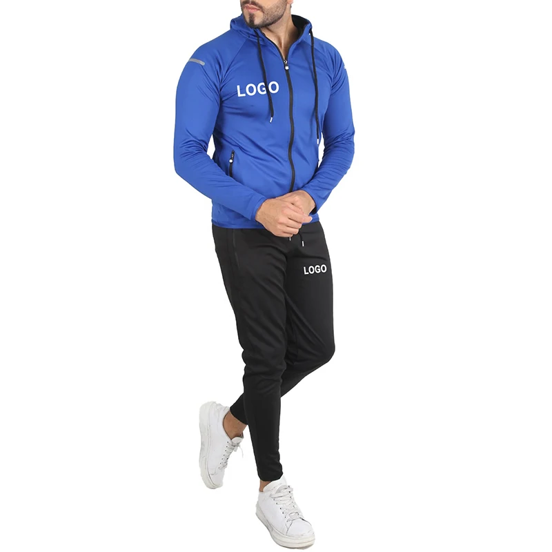 Wholesale OEM Service  navy Fitted Sweatsuit cheap Tracksuit Zipper Hooded Jogging Men Jogger Tracksuit for men