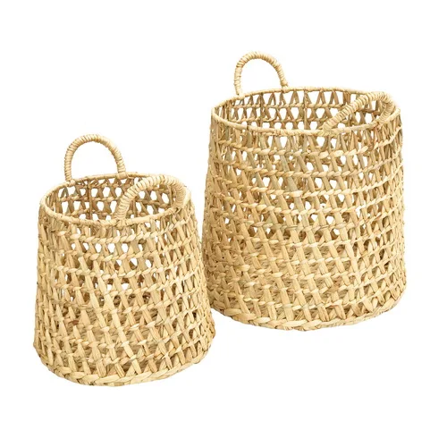 Water hyacinth storage basket with handle woven handmade cheap seagrass basket for store dirty clothes and toy children