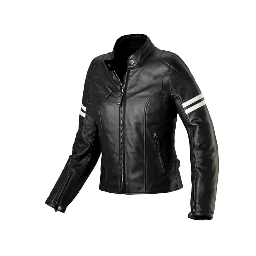 White-Striped New-Arrival Winter Breathable Genuine Leather Coat Motorbike Woman Leather Plus-Size Blacked Denim Jackets