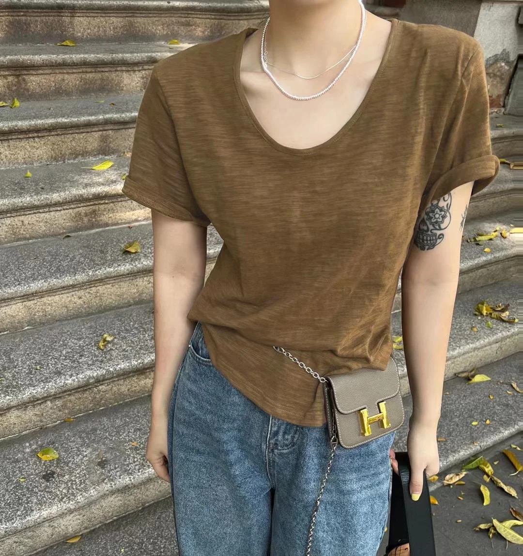 Breathable summer casual lightweight blank 55% hemp 45% organic cotton women t shirt