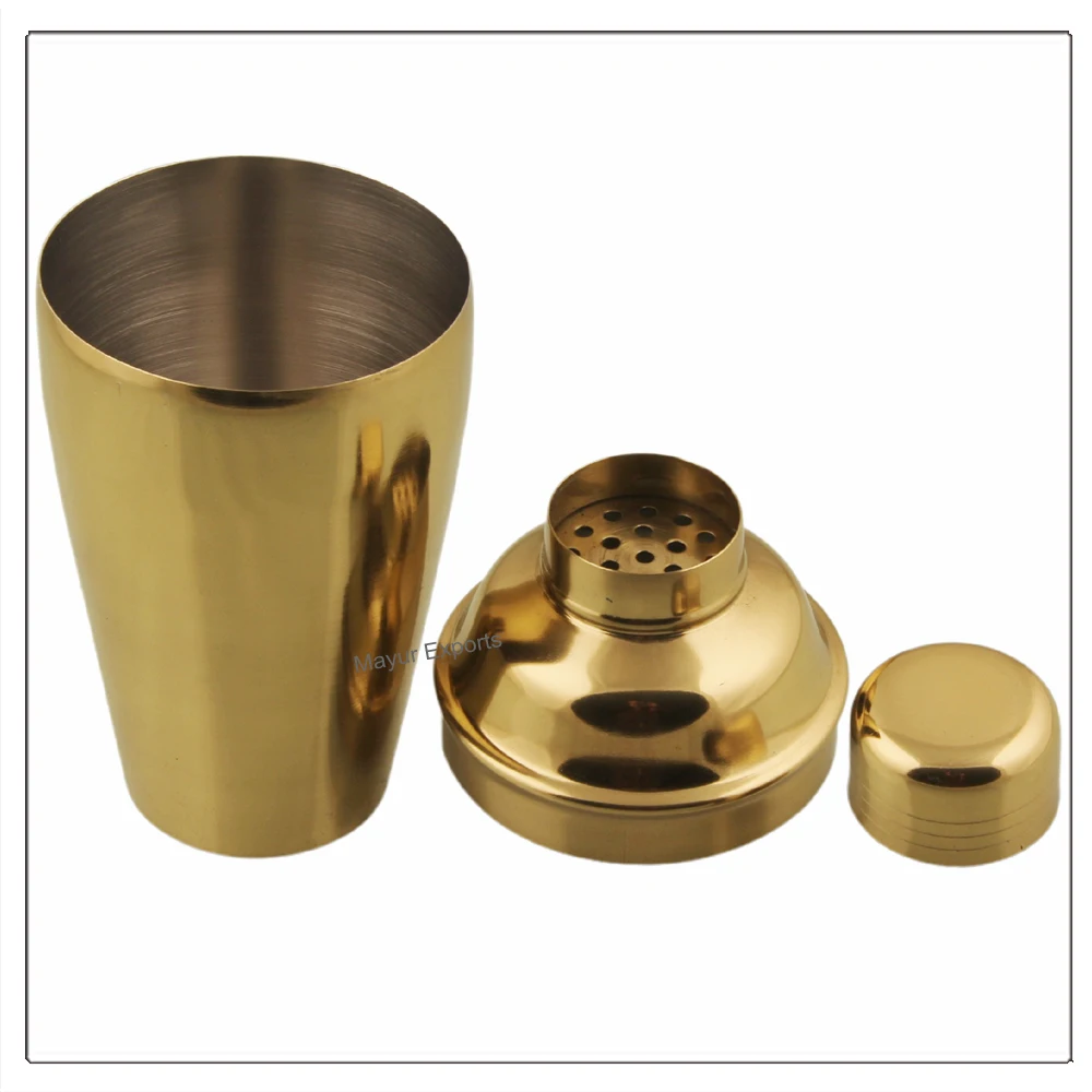 Stainless Steel Cocktail Shaker with Brass Gold Finishing