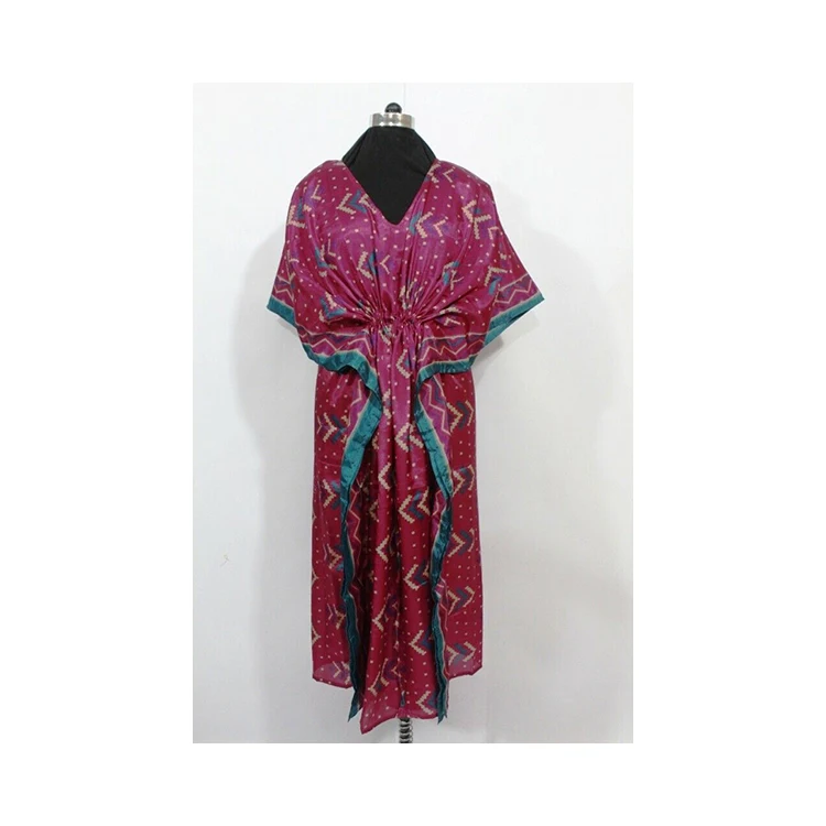 Stylish Silk Sari Handmade Night Wear any Occasion Casual 3/4 Sleeve Kimono with Bell Sleeve Belt Moroccan Kaftan