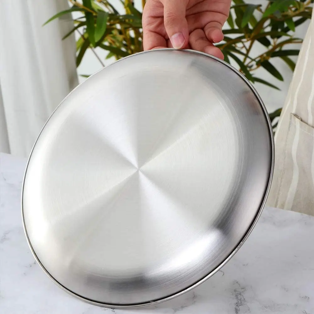 Reasonable Prices Round Stainless Steel Metal Rustic Serving Trays For Home & Restaurant Uses Manufacture in India