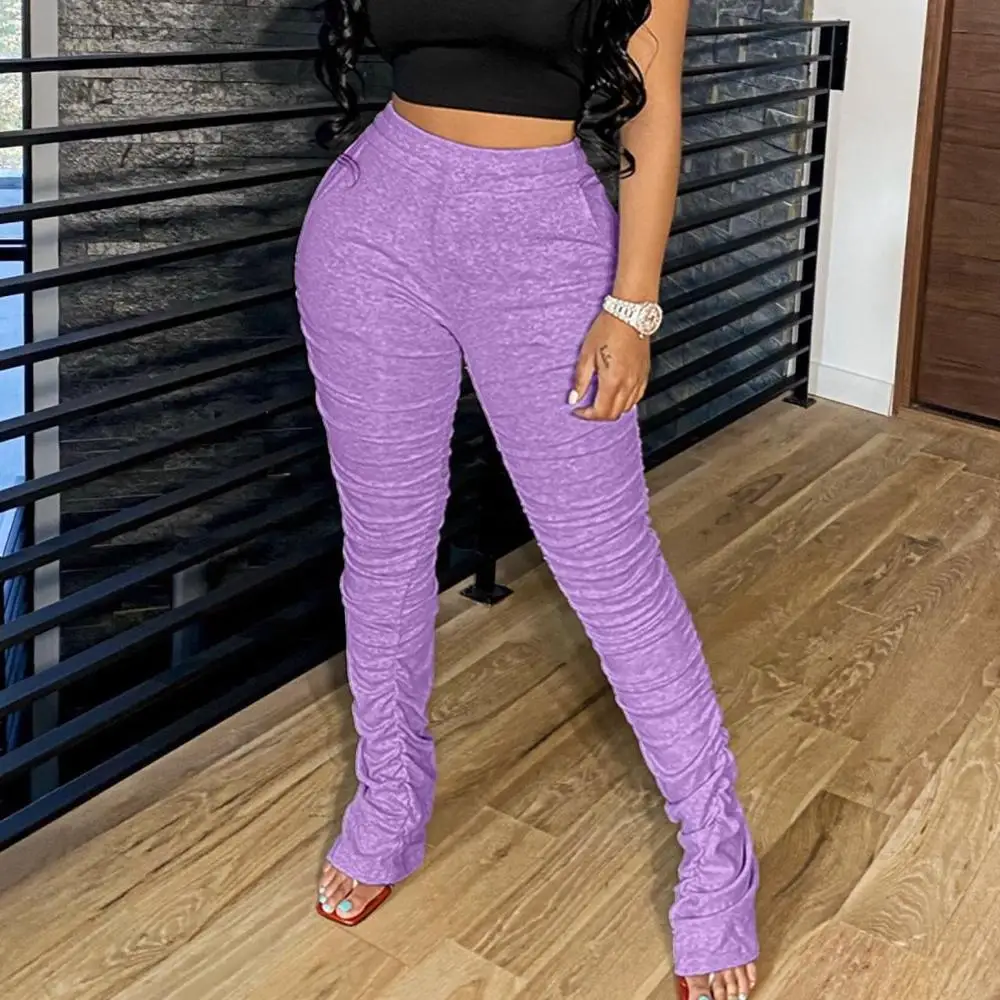 Trending Clothes Stacked trouser colorful Stacked Pants for women high waist elastic sweat ruched stacked pants