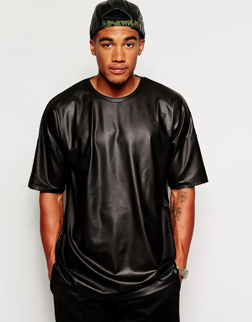 Sleeveless Sports Leather T Shirt Men Casual Hot Selling Black Blank Genuine Leather Tee Shirts