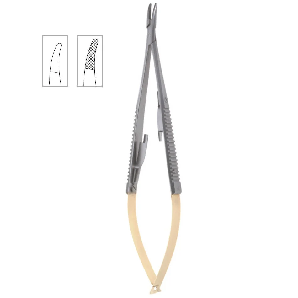 Игольчатый держатель Castroviejo с вставкой из карбида вольфрама 15 см изогнутый замком