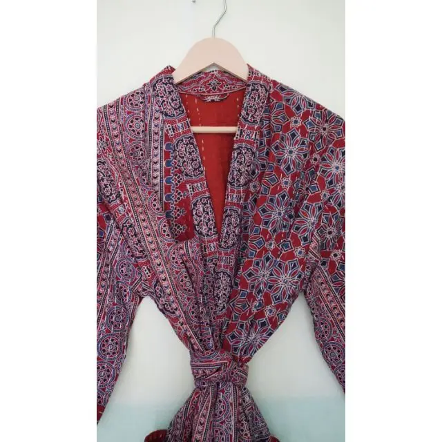 Цветочное одеяло Kantha хлопковое кимоно банный халат куртка подружки невесты пляжная одежда платье для беременных