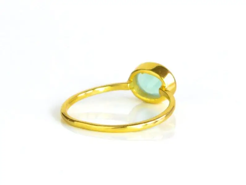 
Aqua Chalcedony Oval Shape Bezel set Gold Vermeil Ring 