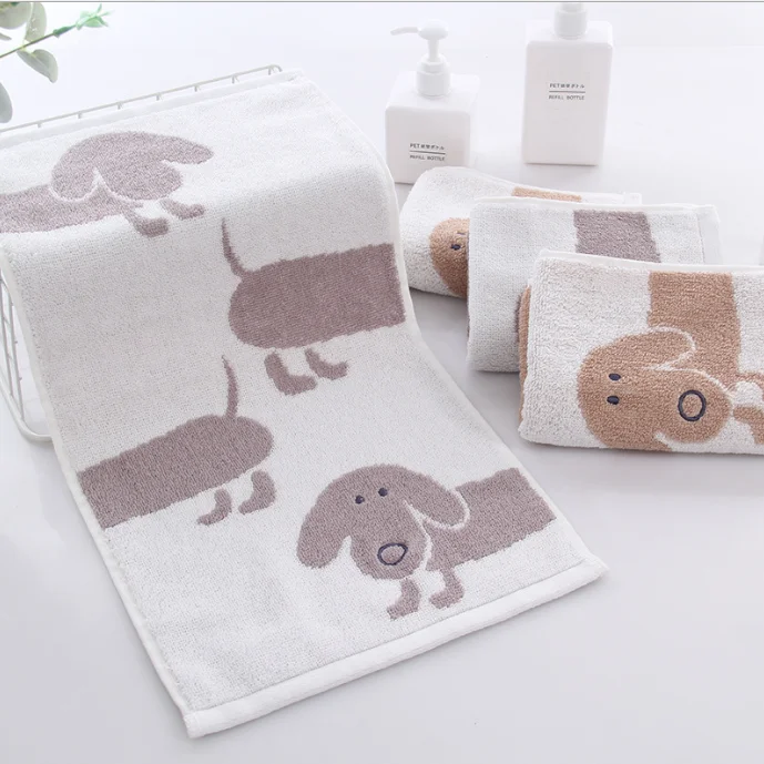 
wholesale soft water absorption lovely animal dog jacquard 100% cotton baby face towel hand towels gift 