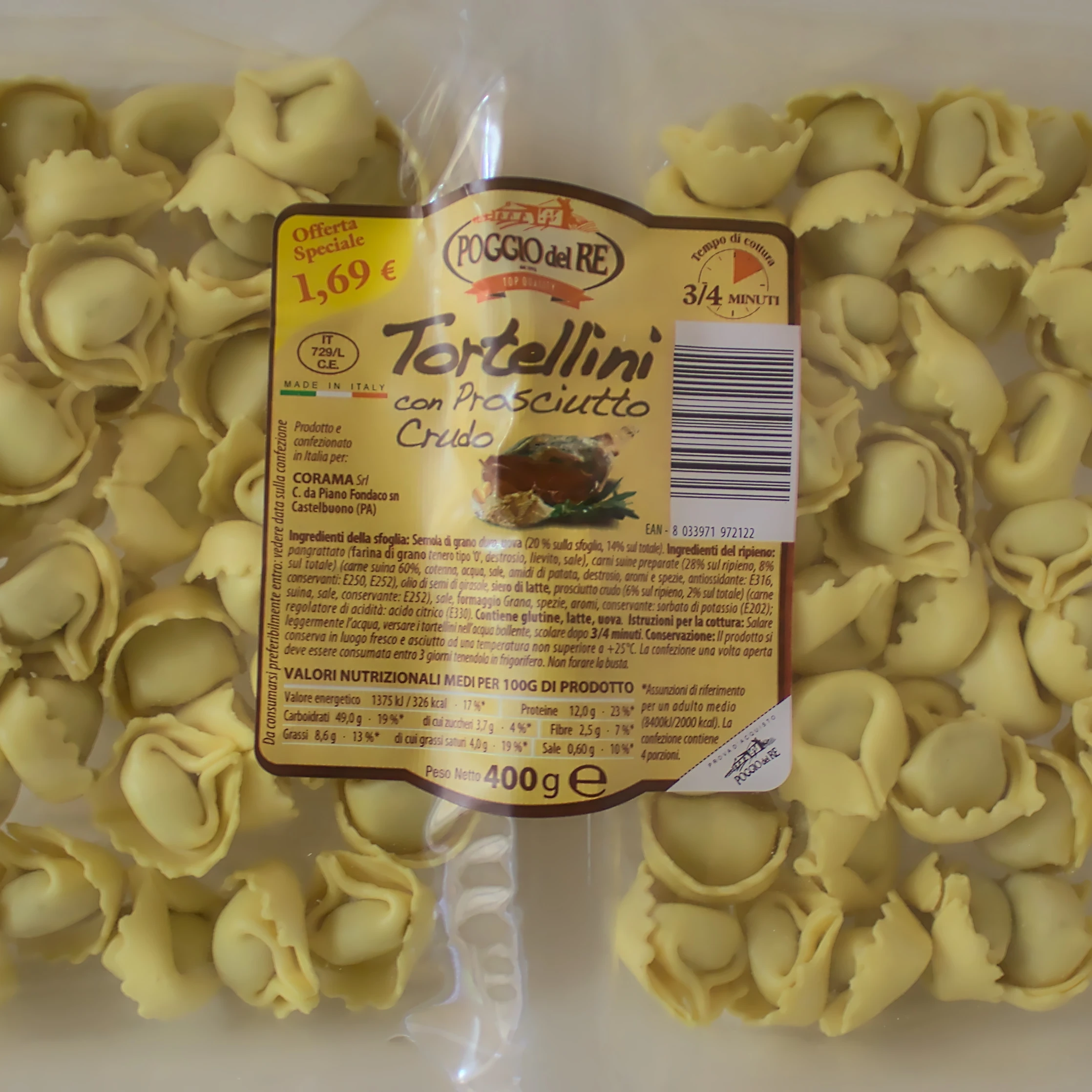 
HAM FILLED TORTELLINI - DOUBLE PACK- 400 g - Italia POGGIO DEL RE 