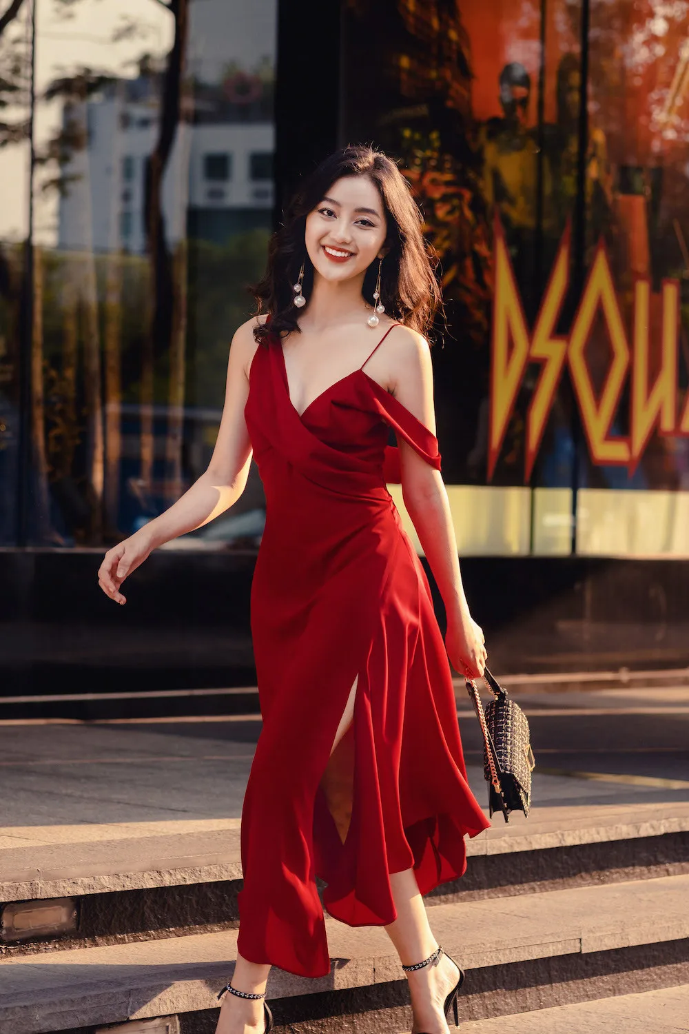 New arrivals cross over V neck bust pretty burgundy maroon midi dresses for woman party prom night out Made in Vietnam