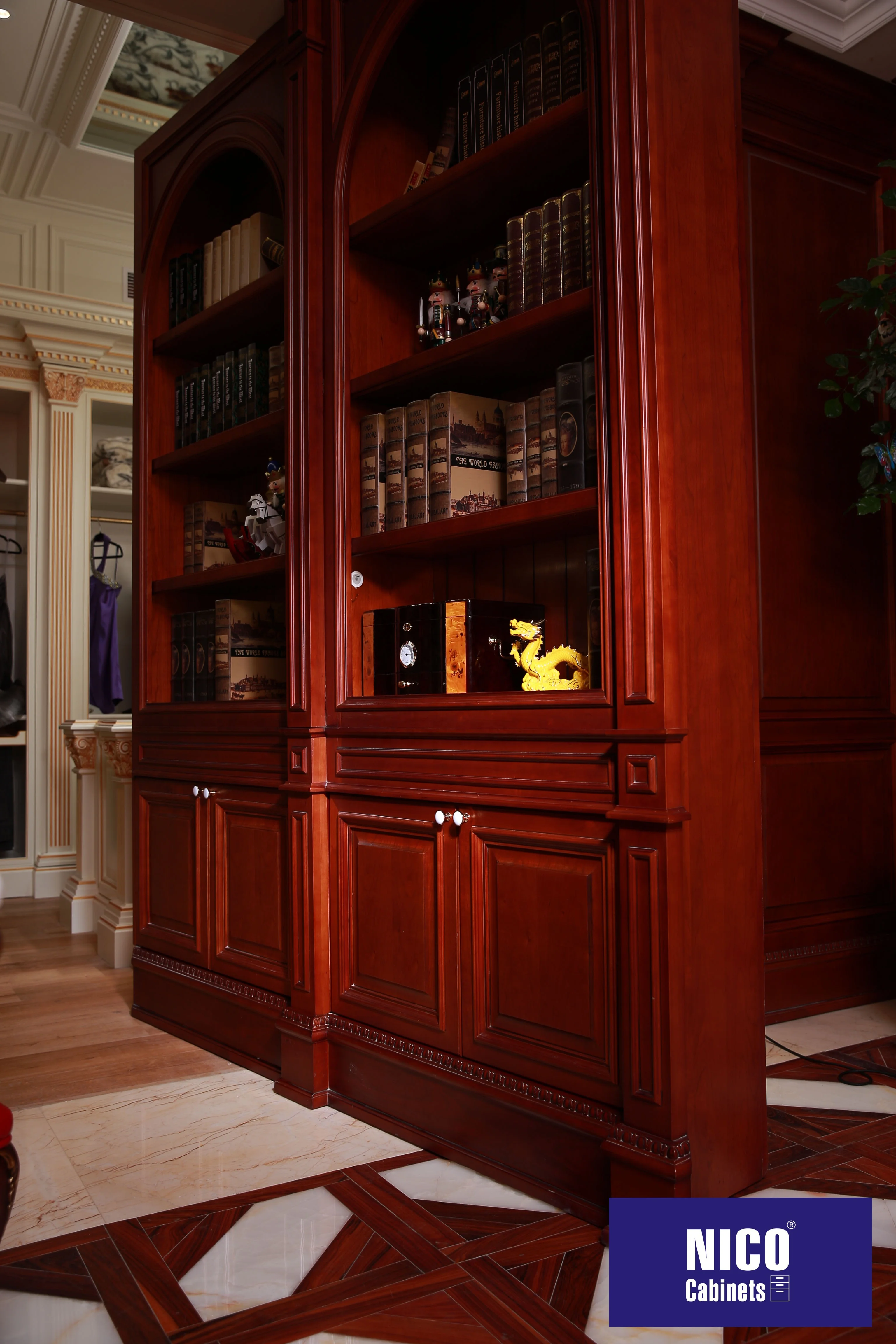 NICOCABINET Custom American Style Popular Design Modern Hiding Door Bookcase Book Shelf Study Cabinet