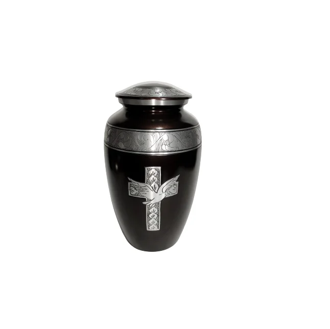 Crucifix Engraving Cremation Urn Handmade Aluminum Casted Engraved Funeral Adult Cremation Urn By The Muse Inc