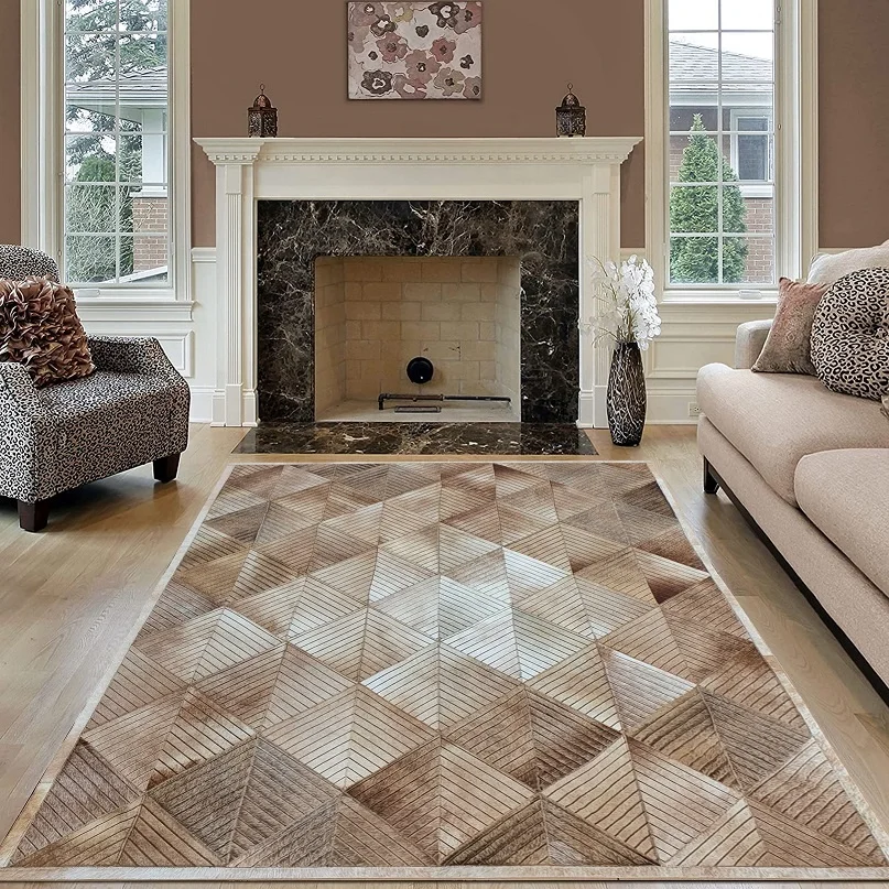 Laser Etched Skin Color Real Fur Leather Cowhide Rug Hair-on Hide Laser Engraved Rug For Indoor and Out Door Decorations