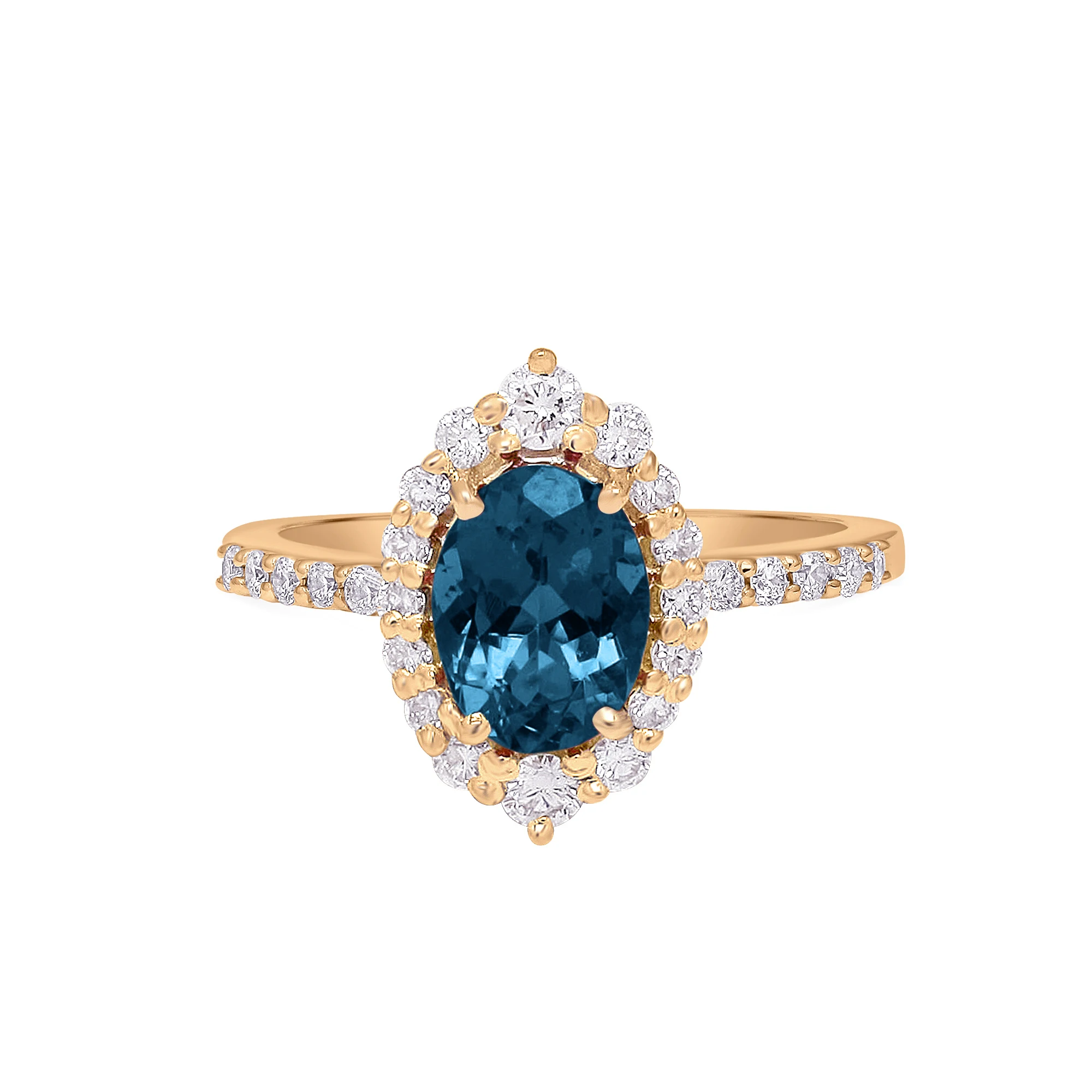 Natural London Blue Topaz Diamond Gemstone Ring 14k Gold Diamond Ring