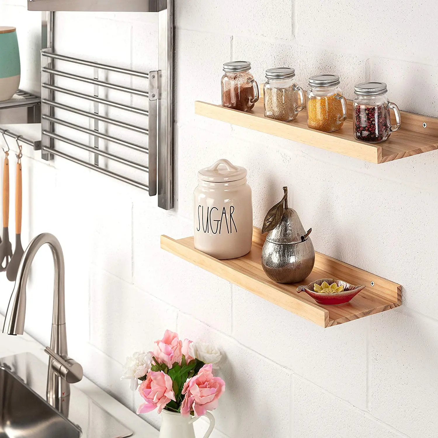 
Wooden Wall Mounted Picture Ledge Pine Wood Display Wall Shelf 