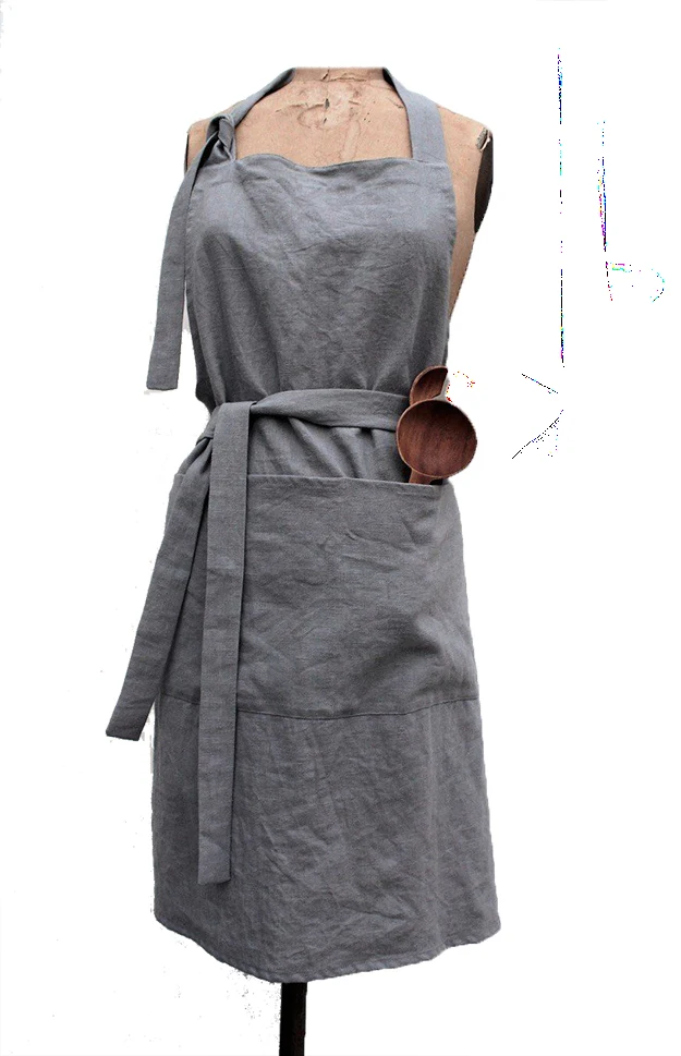 Army Green Kitchen Cooking Linen Apron, Premium Quality 100% Linen Apron.