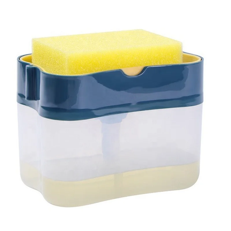 Amazon Hot Selling Kitchen Pot Brush Cleaning Artifact Multi-use Magic Kitchen Rag  Soap Pump Dispenser with Sponge Holder